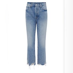 Pistola Blue Ankle Cropped Jeans with Distressed Hem